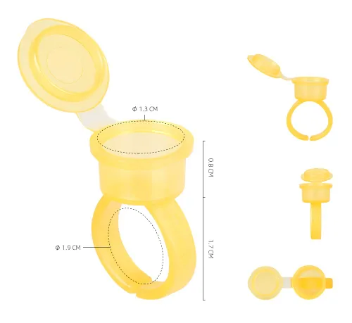 Miniatura 2 de Tovip 50 unids/lote Microblading Pigmento Tatuaje Anillo Tazas con Tapa de Cubierta para Maquillaje Permanente Cejas Pegamento Contenedor Amarillo