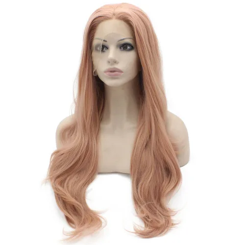 Miniatura 3 de 24 pulgadas largo suelto ondulado mano atado a mano rosa natural ondulado sintético encaje frontal peluca natural en Mxangel