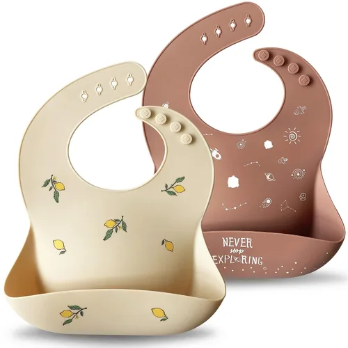 Miniatura 13 de Moonkie Juego de 2 baberos de silicona para bebés, sin BPA, impermeables, para comer, baberos de silicona suaves y ajustables para bebés de 6 a 12
