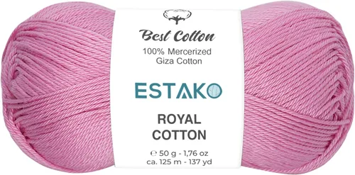 Miniatura 54 de Estako Algodón Royal, 100% hilo de algodón giza mercerizado, suave, súper fino 1 para ganchillo y tejer, 1.76 onzas (50g) / 137 yardas (125m)