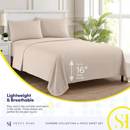 Miniatura 3 de Juego de sábanas suaves de tamaño California king, ropa de cama transpirable y lujosa con correas elásticas integradas para las esquinas, colección