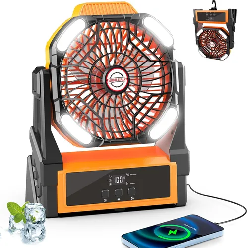 Miniatura 11 de Sendowtek Ventilador de batería portátil para acampar con panel solar, ventilador recargable de 10400 mAh con temporizador, luz LED, pequeños