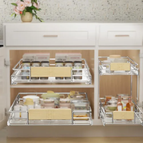 Miniatura 8 de LOVMOR Organizador de gabinete extraíble con mango de madera, 16½ pulgadas de ancho x 21½ pulgadas, organizador deslizante para cocina, despensa 1