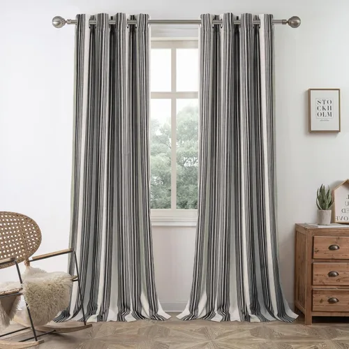 Miniatura 18 de DriftAway Chris Linen - Cortinas opacas con capa térmica y reductora de sonido, 63 pulgadas de largo para dormitorio, cortinas estampadas a rayas