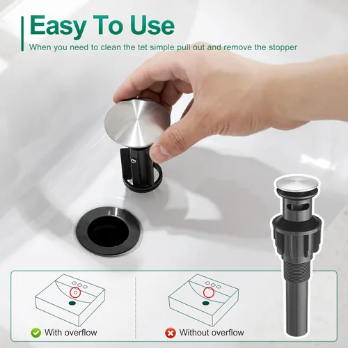 Miniatura 3 de Grifo de baño de níquel cepillado de una sola manija, grifo de lavabo de tocador de baño con desagüe pop-up, grifo de lavabo para embarcación