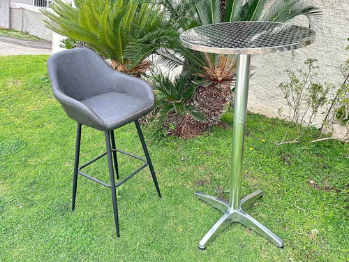 Miniatura 4 de BTEXPERT Juego de 2, Mesa redonda de aluminio para interiores y exteriores de 23.75" de altura de barra de restaurante de 44" de altura fija