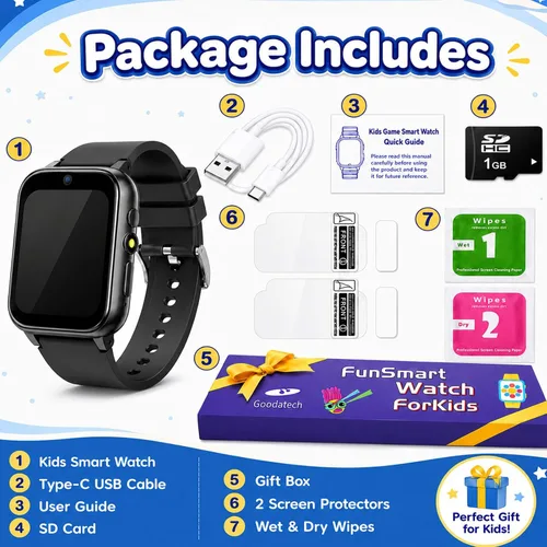 Miniatura 9 de Goodatech Reloj inteligente de 1.69 pulgadas para niños y niñas, cámara, 26 juegos de rompecabezas, reproductor de video y música, podómetro, reloj
