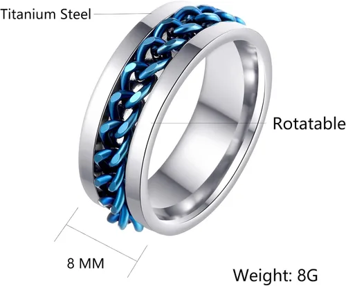 Miniatura 139 de Anillos giratorios para la ansiedad para hombre, anillos clásicos de cadena para mujeres y adultos, anillo de acero de titanio