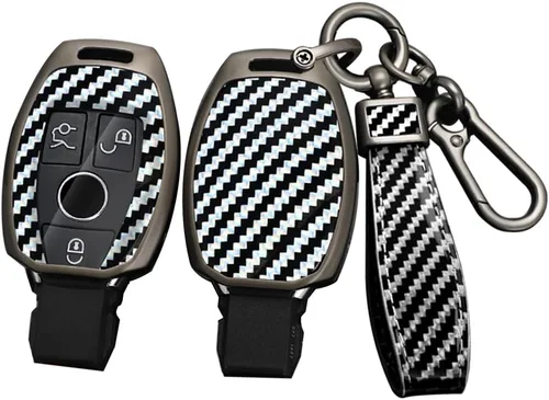 Miniatura 11 de ontto Funda de llavero con patrón de carbono para Mercedes-Benz C E G S M GL CLS CLK G Class Metal Key Case Protección completa Elegante Chaqueta