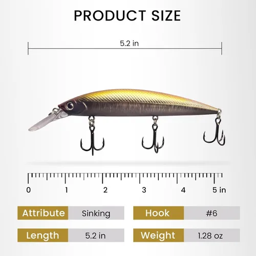 Miniatura 5 de Pristis Minnow - Señuelo de pesca, Crankbait de fundición larga con ganchos agudos afilados, juego de tapones de cebo duro de agua dulce de agua
