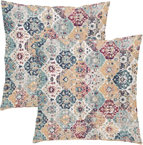 Miniatura 21 de Fundas de almohada boho naranja azul 20x20 pulgadas, juego de 2 fundas de almohada estilo bohemio alfombra vintage étnica para sofá, fundas