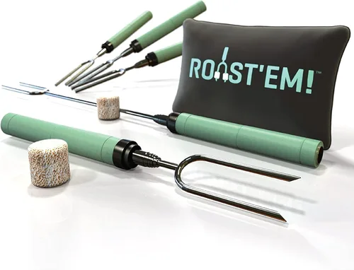 Jolly Green Products Palitos giratorios para asar malvaviscos para fogata y hoguera | Palos extralargos para perros calientes y Smores para hoguera