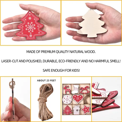 Miniatura 2 de IDATOO 32 piezas de adornos colgantes para árbol de Navidad de madera, regalo personalizado rústico de granja para árbol de Navidad en casa, ventana