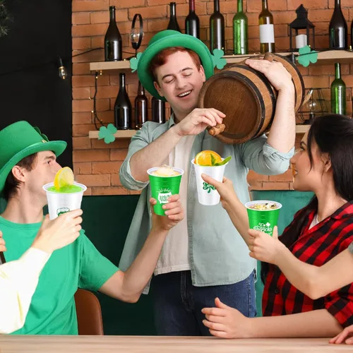Miniatura 4 de Jingmore 30 vasos de plástico para el día de San Patricio, 16 onzas, color blanco y verde, trébol de la suerte, vasos desechables para el día de San