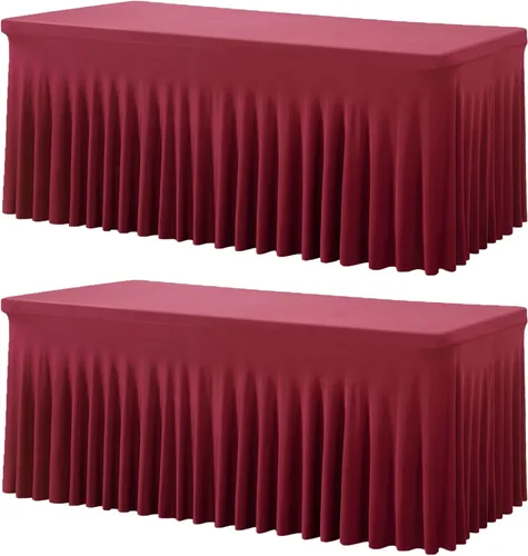 Miniatura 51 de Paquete de 2 manteles de spandex para mesas rectangulares de 8 pies, mantel elástico rosa de 8 pies, manteles ajustados, falda de mesa para fiestas
