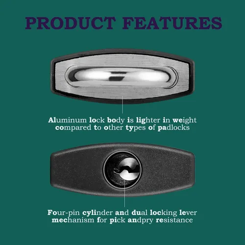 Miniatura 4 de Guliffen Paquete de 2 Candados de Aluminio Cubiertos con Llave, Candado Negro para Casillero con Grillete Largo para Portones, Cercas, Cajas