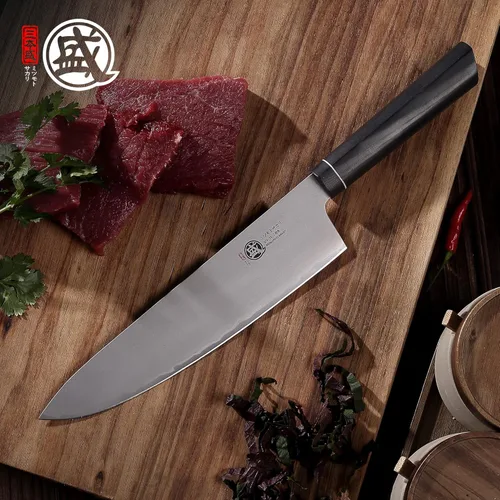 Miniatura 9 de MITSUMOTO SAKARI Gyuto - Cuchillo de chef japonés VG-10 de 8 pulgadas, cuchillo de cocina forjado a mano para carne y verduras, mango G10 con caja