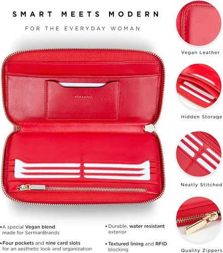 Miniatura 4 de SERMAN BRANDS Carteras clásicas para mujer con bloqueo RFID. Cartera con tarjetero para teléfono