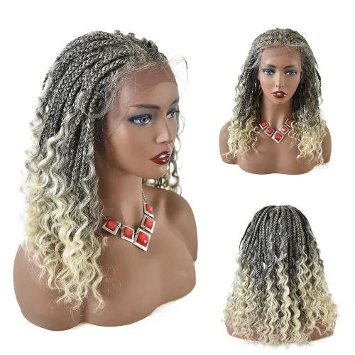 Miniatura 11 de Pelucas trenzadas de encaje suizo hechas a mano de 18 pulgadas con cabello de bebé para mujeres negras, pelucas de cabello sintético Kanekalon
