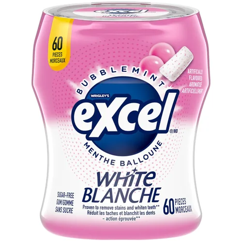 Miniatura 3 de Excel White Goma de mascar sin azúcar, Bubblemint, botella de 60 piezas, 6 quilates {Importado de Canadá}