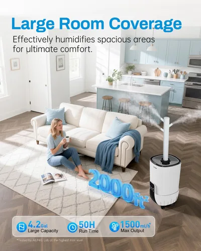 Miniatura 2 de Humidificador para habitación grande de 16 L/4.2 galones - Humidificador AILINKE para toda la casa para el hogar, 2000 pies cuadrados con 3