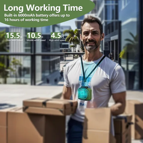 Miniatura 2 de Ventilador de cintura portátil – Batería de 6000 mAh, 3 velocidades, flujo de aire fuerte, hasta 16 horas de tiempo de trabajo, ventilador portátil