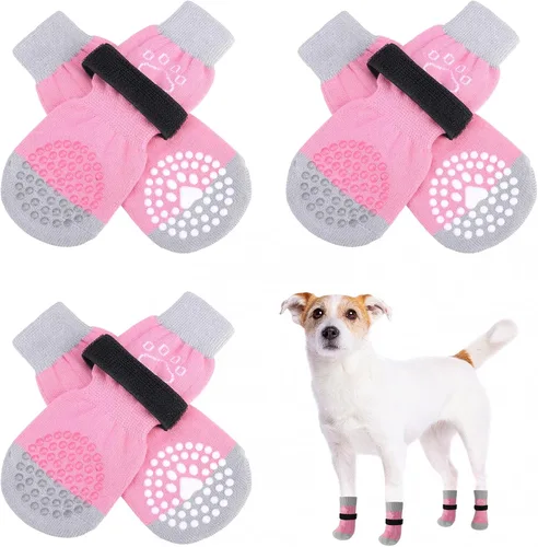 Miniatura 25 de SCENEREAL 6 piezas de calcetines antideslizantes para perros para prevenir lamido de patas para pavimento caliente/frío, calcetines de agarre