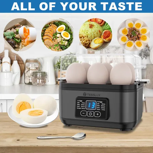 Miniatura 6 de Tesslux Cocedor Eléctrico Rápido de Huevos, Capacidad para 6 Huevos para Huevos Duros, Huevos Escalfados, Huevos Revueltos, o Fabricante de Gris