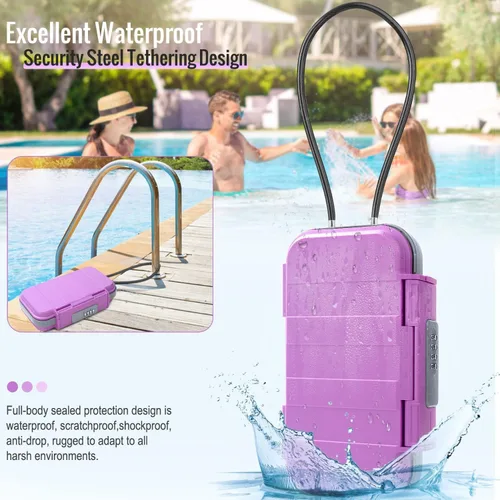 Miniatura 2 de BKNOOU Caja de seguridad portátil con cadena removible, caja de seguridad antirrobo para la playa, caja de seguridad con cerradura de combinación