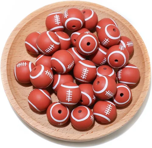 Miniatura 10 de 36 cuentas de silicona para fabricación de llaveros de 0.47 pulgadas y 0.59 pulgadas a granel de béisbol, baloncesto, fútbol, deporte, focal