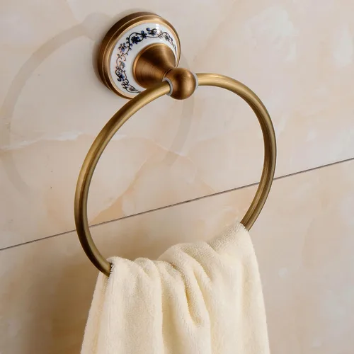 Miniatura 5 de Toallero de latón antiguo, soporte para toalla de mano para baño, accesorios de cocina, montaje en pared, diseño de porcelana Toallero de anilla