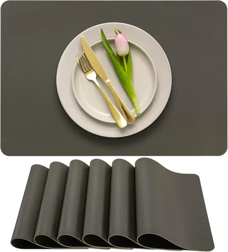 Miniatura 24 de More Décor - Juego de 6 manteles individuales de piel sintética para mesa de comedor, impermeables, lavables, resistentes a las manchas y al calor