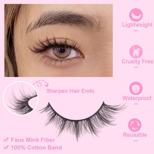Miniatura 2 de Kiromiro Pestañas postizas de aspecto natural, pestañas onduladas manga coreana, esponjosas, de visón sintético, cortas, de 0.6 pulgadas, ojo