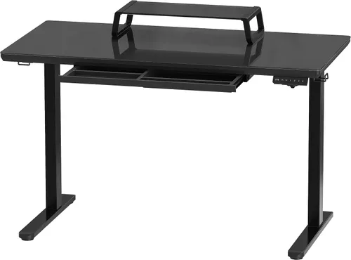 Miniatura 8 de SHW Escritorio eléctrico de cristal de pie ajustable de 48 x 24 pulgadas, escritorio motorizado con elevador de monitor, cajón extraíble, ajustes