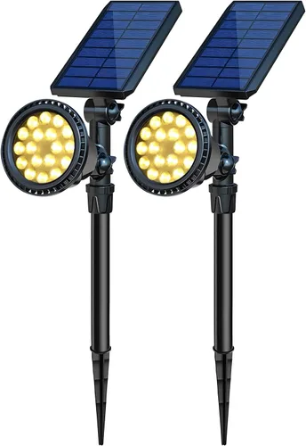 Miniatura 11 de Focos solares para exteriores, focos solares brillantes para paisaje, impermeables, 18 LED, 2 en 1, luz de bandera con energía solar, luces