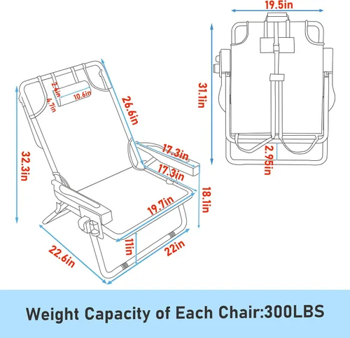 Miniatura 9 de MUPATER Silla plegable portátil, tumbona plegable para patio al aire libre con bolsillo desmontable, sillas de playa para adultos resistentes