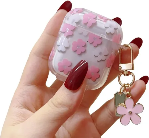 Miniatura 15 de Funda protectora para AirPods Pro de 1ª generación con llavero, bonita funda protectora para auriculares con flores negras y flores, TPU suave
