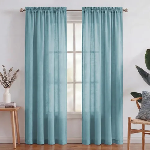 Miniatura 60 de Turquoize cortinas traslúcidas de lino natural, cortinas semitransparentes, cortinas de arpillera con bolsillo para cortinero, paneles para ventana
