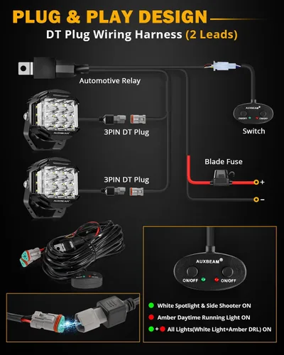 Miniatura 7 de Auxbeam Luces LED redondas+cuadradas de 5 pulgadas para todo terreno