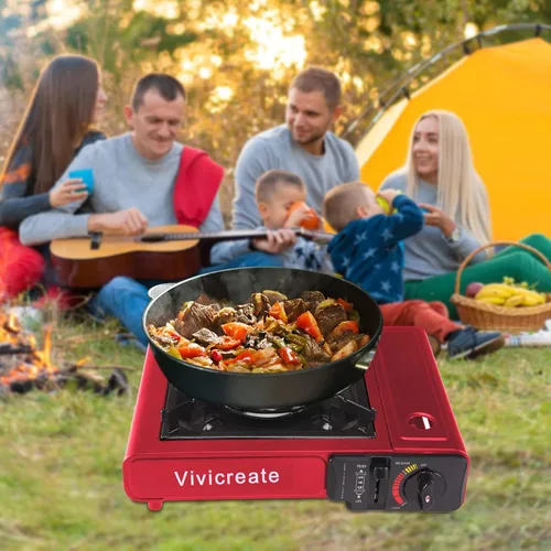Miniatura 4 de Vivicreate Estufa de gas butano portátil de 8500 BTU para acampar, cocinar al aire libre, quemador portátil ligero con encendido automático, estufa