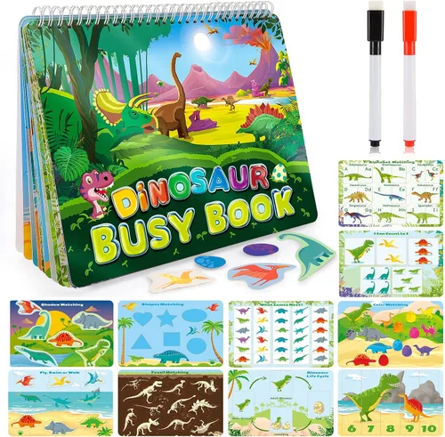 MDINGTD Juguetes de dinosaurio para niños de 3 a 5 años, mi libro ocupado preescolar, juguetes Montessori para niños de 3, 4, 5, 6, 7 años, niños y