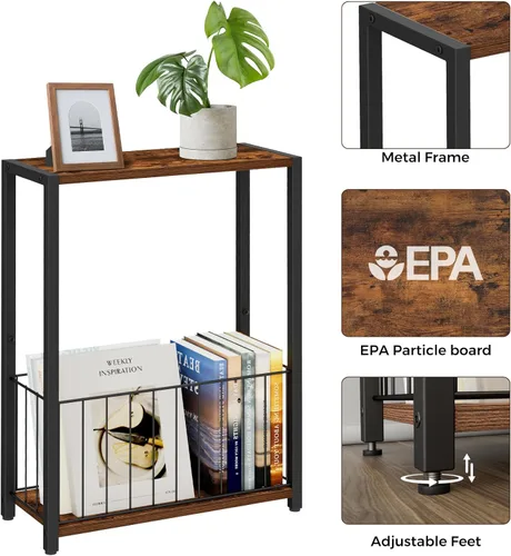 Miniatura 5 de Homleke Juego de 2 mesas laterales estrechas con soporte para revistas, mesas auxiliares delgadas perfectas para espacios pequeños, diseño que