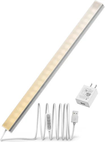 ASOKO Iluminación LED para debajo de gabinete, 3 colores cambiantes (2700K, 4000K, 6000K), 14.5 pulgadas enchufe USB para debajo del escritorio, luz