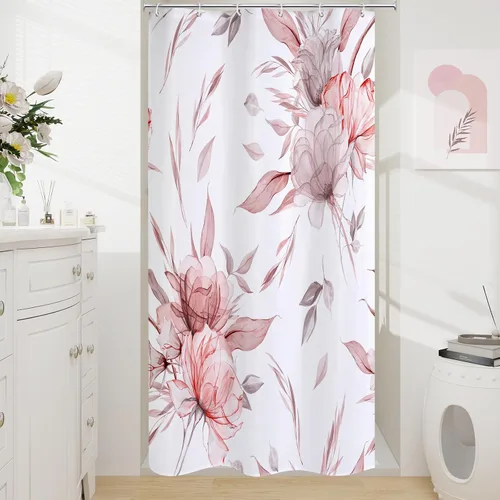 Miniatura 17 de Litabel Cortina de ducha bohemia con estampado floral de acuarela azul y gris, estilo de pintura de tinta, cortinas de ducha de flores y hojas