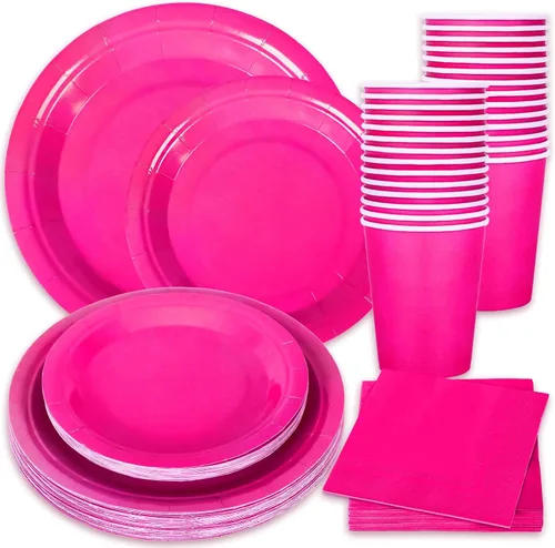 Miniatura 8 de Whaline Juego de vajilla azul claro de 100 piezas, suministros de fiesta de graudación azul, juego de vajilla desechable de verano, 50 platos