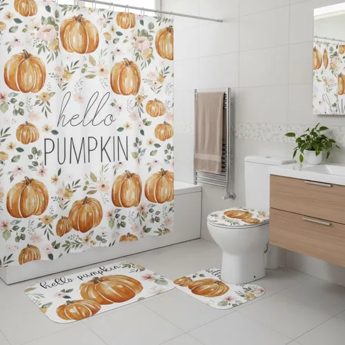 Miniatura 8 de Fanfanwin Juego de 4 piezas de baño de Feliz Navidad con cortina de ducha de árbol de Navidad de 71 x 71 pulgadas, alfombras antideslizantes