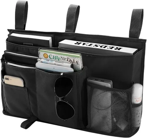 Miniatura 12 de Bseash Organizador de litera, organizador de cama colgante para mesita de noche, bolsa de almacenamiento con 4 bolsillos y 2 ganchos