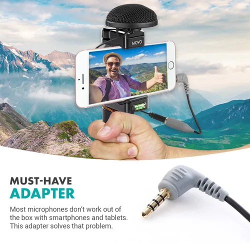 Miniatura 2 de Movo MC3 Adaptador TRS a TRRS de 0.138 in - Adaptador de micrófono para teléfonos inteligentes y tabletas iPhone y Android