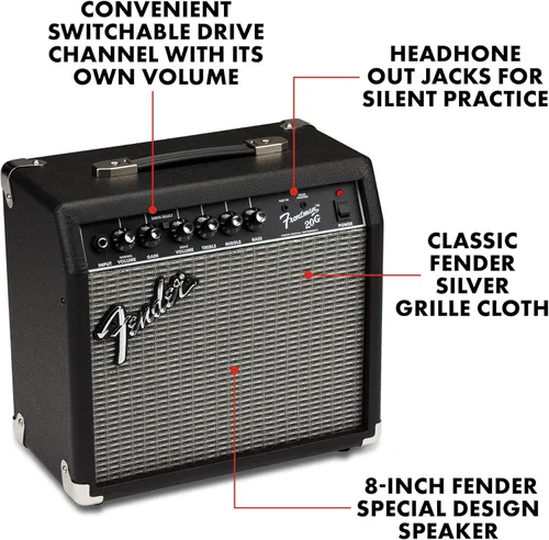 Miniatura 2 de Amplificador de guitarra Fender Frontman 20G, 20 vatios, con garantía de 2 años, altavoz Fender de diseño especial de 6 pulgadas, 10x16x16 pulgadas