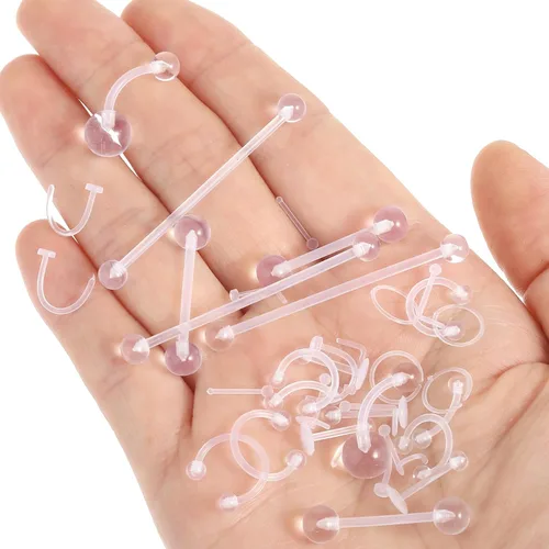Miniatura 5 de Kit de 48 retenedores de piercing transparentes: retenedor acrílico para tabique, aretes de nariz transparentes para el trabajo, joyería de piercing
